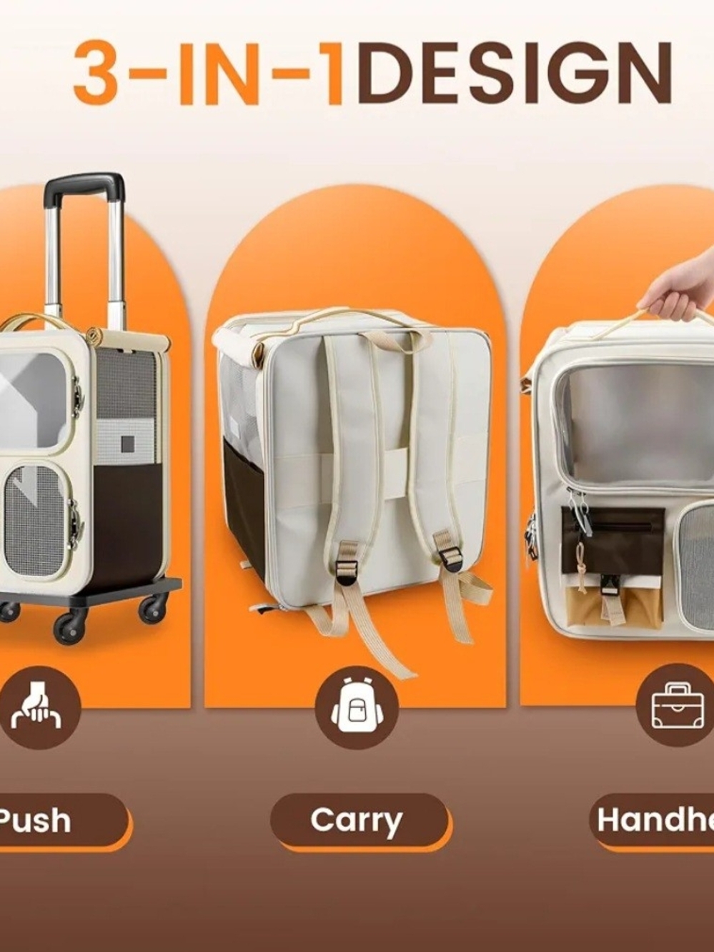 Cat Carrier with Wheels,Foldable Rolling Pets Carrier on Wheel Outdoor Large Cat - Picture 5 of 7